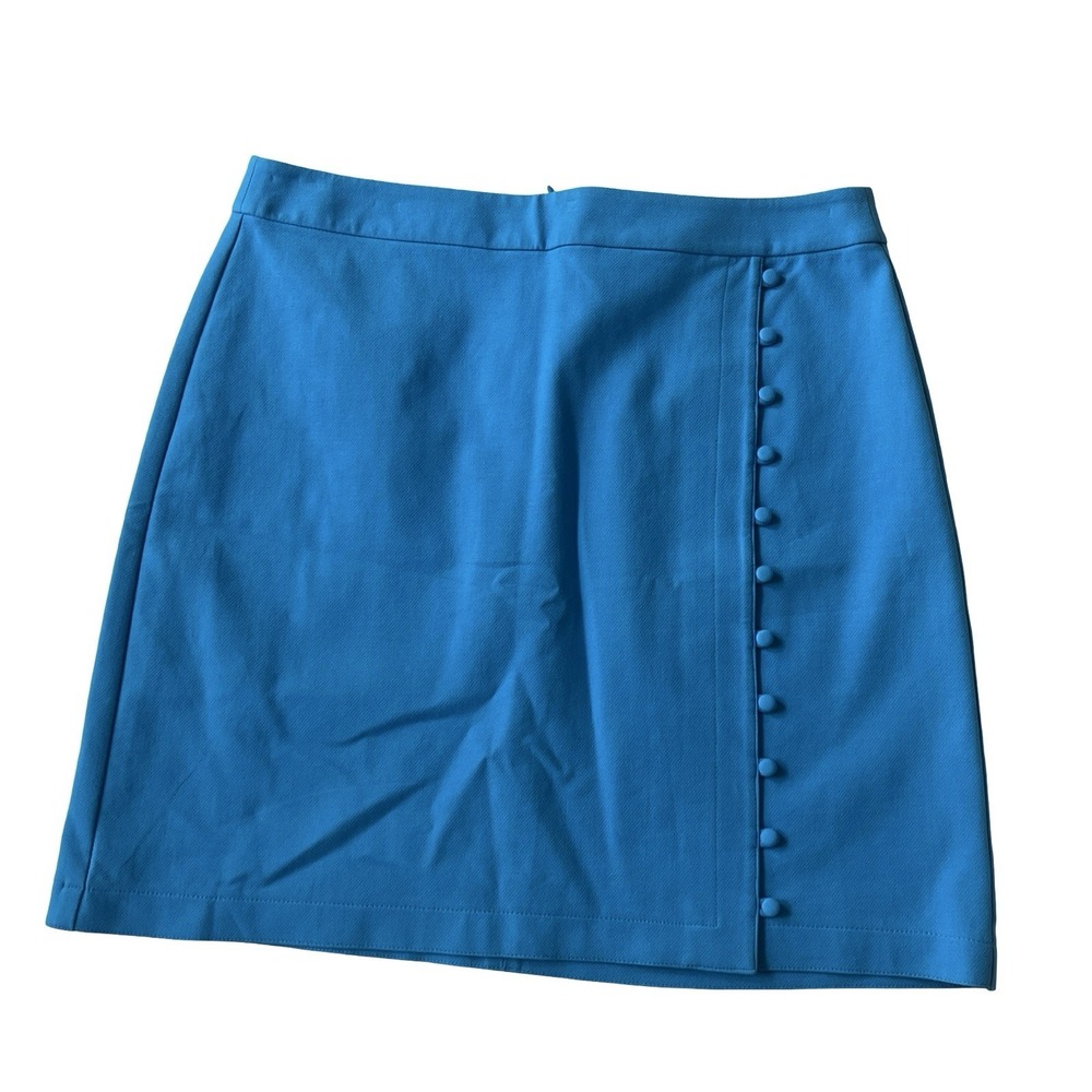 LOFT Women's Size 8 Blue Pencil‎ Skirt Button Front Career Cotton Blend Office
